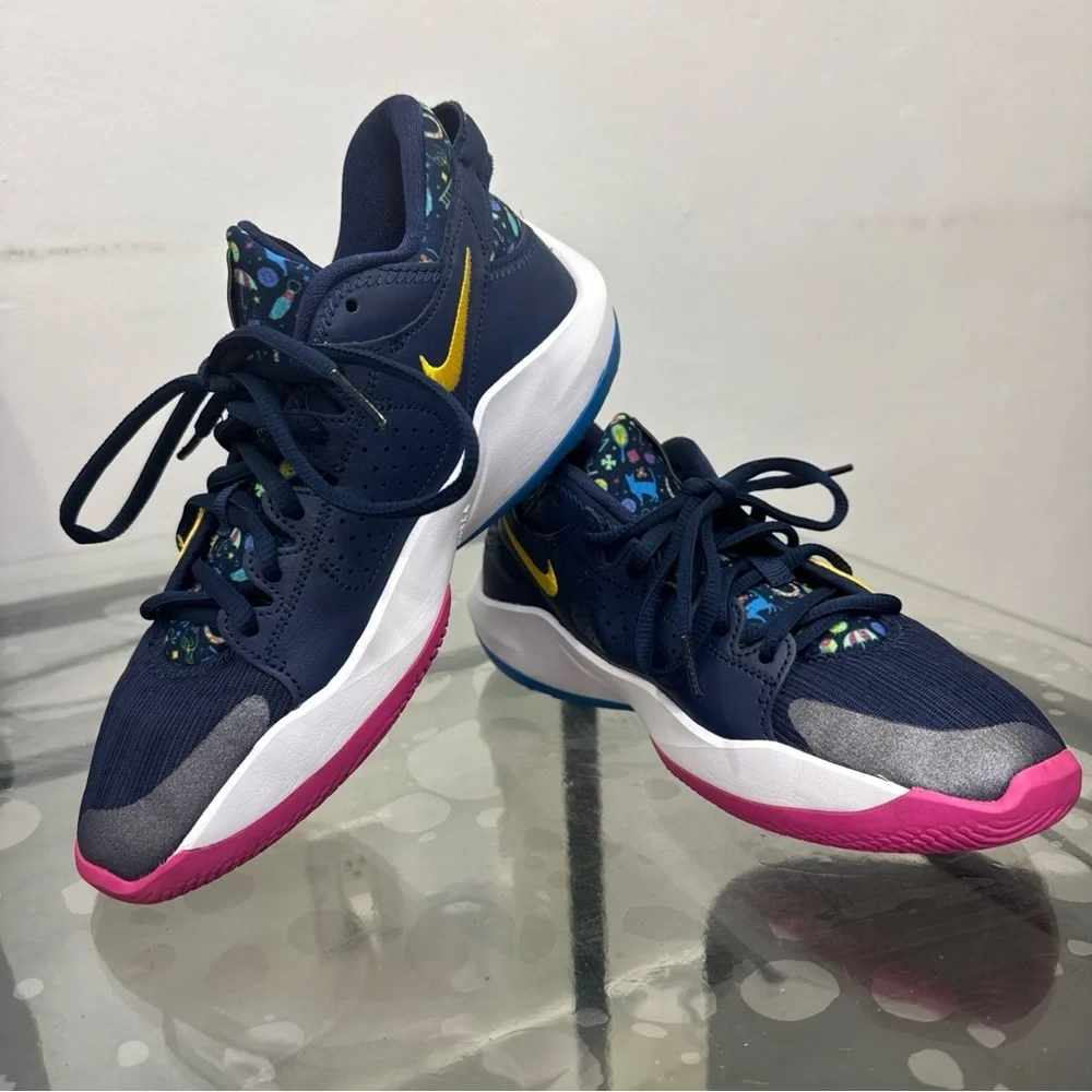 Nike Kids Navy Sneakers with Pink and Yellow Accents